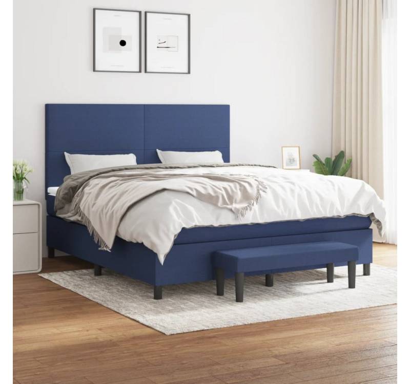 vidaXL Boxspringbett Boxspringbett mit Matratze und Fusshocker Stoff (160 x 200 cm, Blau), Schlichtes Design von vidaXL