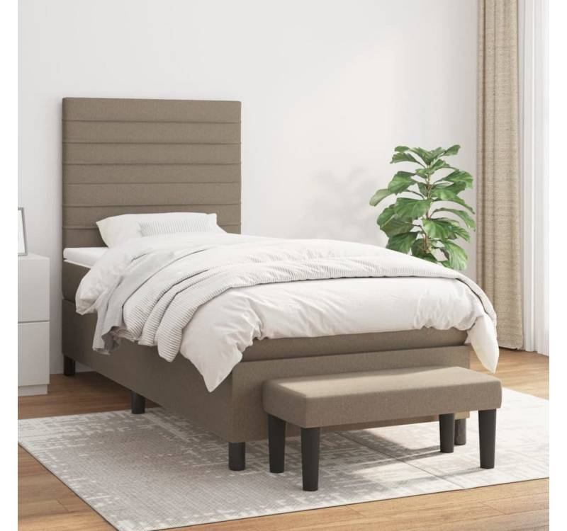 vidaXL Boxspringbett Boxspringbett mit Matratze und Fusshocker Stoff (90 x 190 cm, Taupe), Horizontale Streifen von vidaXL