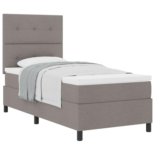 vidaXL Boxspringbett mit Matratze 100X200 cm Taupe Massivholzrahmen Minimalistisches Design Schlafzimmermöbel Schoner Topper Taschenbezug Sofa Einzel von vidaXL