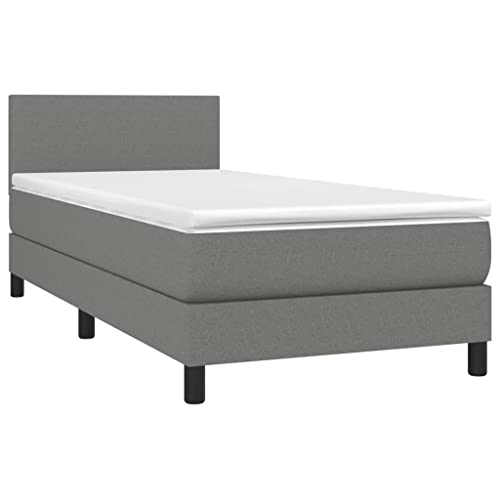 vidaXL Boxspringbett mit Matratze Bett Einzelbett Polsterbett Bettgestell Lattenrost Bettrahmen Schlafzimmerbett Hotelbett Dunkelgrau 100x200cm Stoff von vidaXL