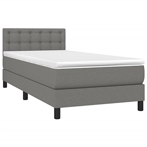 vidaXL Boxspringbett mit Matratze Bett Einzelbett Polsterbett Bettrahmen Lattenrost Bettgestell Hotelbett Schlafzimmerbett Dunkelgrau 90x200cm Stoff von vidaXL