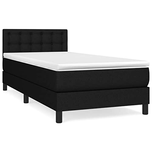 vidaXL Boxspringbett mit Matratze Bett Einzelbett Polsterbett Bettrahmen Lattenrost Bettgestell Hotelbett Schlafzimmerbett Schwarz 90x200cm Stoff von vidaXL