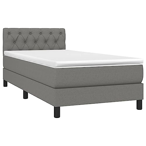 vidaXL Boxspringbett mit Matratze Bett Einzelbett Polsterbett Bettrahmen Lattenrost Bettgestell Schlafzimmerbett Hotelbett Dunkelgrau 80x200cm Stoff von vidaXL