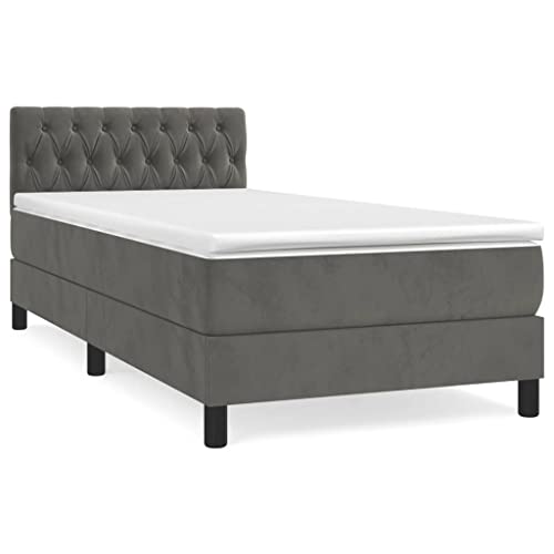 vidaXL Boxspringbett mit Matratze Bett Polsterbett Bettrahmen Bettgestell Lattenrost Einzelbett Hotelbett Schlafzimmerbett Dunkelgrau 100x200cm Samt von vidaXL