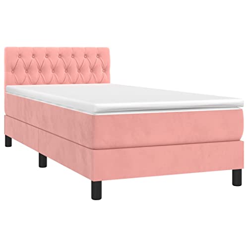 vidaXL Boxspringbett mit Matratze Bett Polsterbett Bettrahmen Bettgestell Lattenrost Einzelbett Hotelbett Schlafzimmerbett Rosa 90x200cm Samt von vidaXL