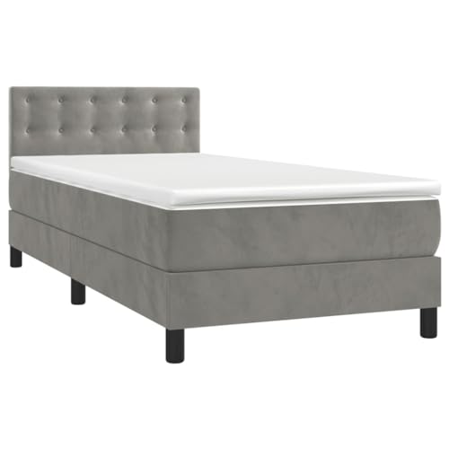 vidaXL Boxspringbett mit Matratze Bett Polsterbett Bettrahmen Bettgestell Lattenrost Hotelbett Einzelbett Schlafzimmerbett Hellgrau 80x200cm Samt von vidaXL