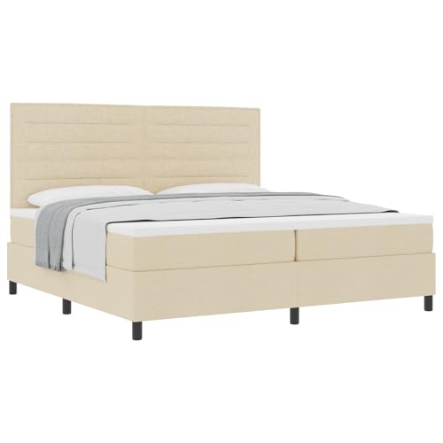 vidaXL Boxspringbett mit Matratze Creme 200X200 cm Stoff Stabile Konstruktion Leinen Komplettset Kopfteil und Topper Zeitgenössisches Queen-Size Schlafzimmermöbel Komfortables Zuhause von vidaXL