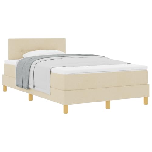 vidaXL Boxspringbett mit Matratze Creme Gepolstert 120x200 cm Minimalistisches Design Stoff Für Erwachsene Kiefernbeine Einfache Montage und Bequeme Matratze. Schlafzimmermöbel Topper Modern Qualität von vidaXL