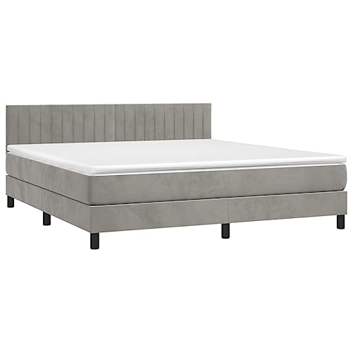 vidaXL Boxspringbett mit Matratze Doppelbett Bett Polsterbett Hotelbett Bettrahmen Bettgestell Lattenrost Schlafzimmerbett Hellgrau 180x200cm Samt von vidaXL