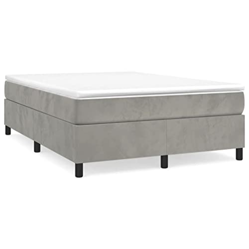 vidaXL Boxspringbett mit Matratze Doppelbett Polsterbett Bettgestell Bett Hotelbett Bettrahmen Lattenrost Schlafzimmerbett Hellgrau 140x200cm Samt von vidaXL