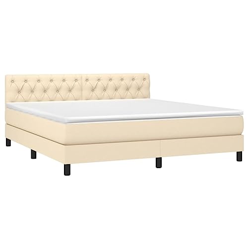 vidaXL Boxspringbett mit Matratze Doppelbett Polsterbett Bettgestell Hotelbett Lattenrost Bett Bettrahmen Schlafzimmerbett Creme 160x200cm Stoff von vidaXL