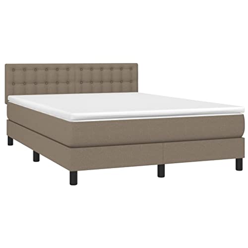 vidaXL Boxspringbett mit Matratze Doppelbett Polsterbett Bettgestell Lattenrost Bett Bettrahmen Hotelbett Schlafzimmerbett Taupe 140x200cm Stoff von vidaXL