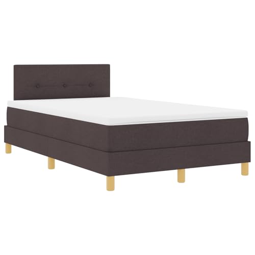 vidaXL Boxspringbett mit Matratze Dunkelbraun Polsterung 120X200 cm Stoff für Erwachsene mit Naturholzbeinen einfache Montage und Komfort Schlafzimmermöbel Topper Schaumstoff Knopfgepolstert Einzel von vidaXL