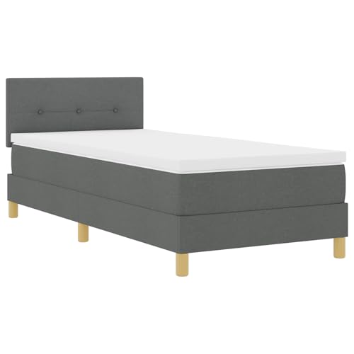 vidaXL Boxspringbett mit Matratze Dunkelgrau Polsterung 90X200 cm Modernes Design Stoff für Erwachsene Holzwerkstoffbeine Einfache Montage und Komfort Einzel-Topper Minimalistische Schlafzimmermöbel von vidaXL