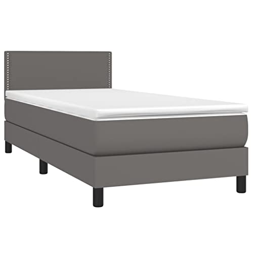 vidaXL Boxspringbett mit Matratze Einzelbett Kunstlederbett Polsterbett Bettgestell Bett Hotelbett Schlafzimmerbett Bettrahmen Lattenrost Grau 100x200cm von vidaXL