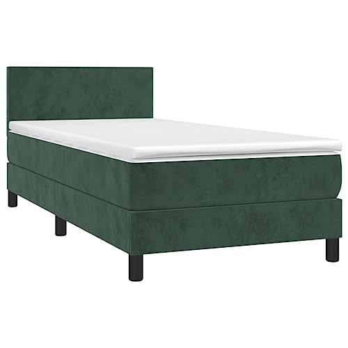 vidaXL Boxspringbett mit Matratze Einzelbett Polsterbett Bett Hotelbett Bettgestell Lattenrost Bettrahmen Schlafzimmerbett Dunkelgrün 90x200cm Samt von vidaXL