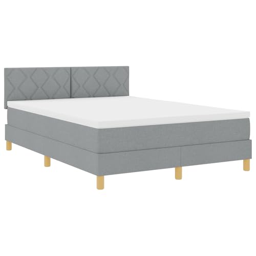 vidaXL Boxspringbett mit Matratze Hellgrau Gepolstert 140X190 cm modernes Design Stoff für Erwachsene mit Buchenholzbeinen einfache Montage und Komfortmatratze. Schlafzimmermöbel bequemer Topper von vidaXL