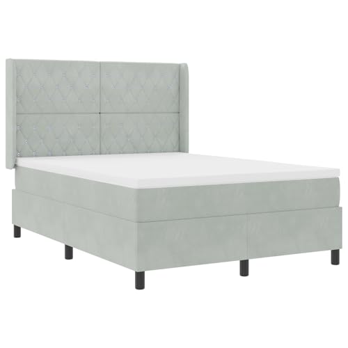 vidaXL Boxspringbett mit Matratze Hellgrau 140x200 cm Samt von vidaXL