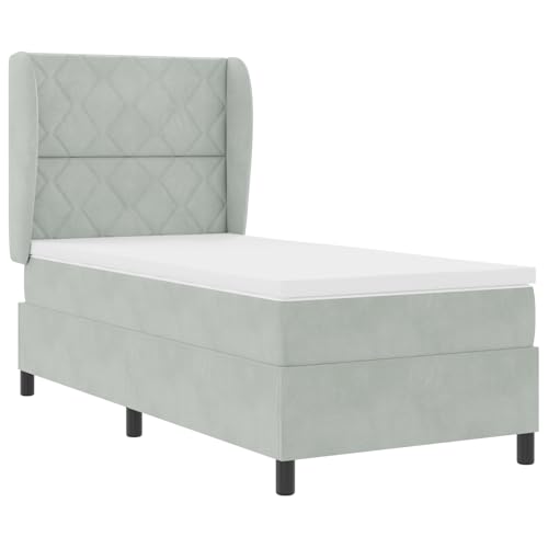 vidaXL Boxspringbett mit Matratze in Hellgrau 90 x 200 cm aus Samt, Einzel, Diamond Design, mit abnehmbarem Reißverschluss-Bezug, Moderne Schlafzimmermöbel, verstellbar, ideal für erholsamen Schlaf. von vidaXL