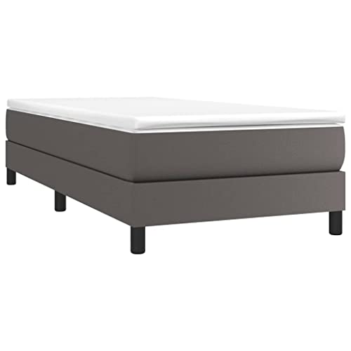 vidaXL Boxspringbett mit Matratze Kunstlederbett Polsterbett Bettgestell Einzelbett Bett Hotelbett Bettrahmen Lattenrost Schlafzimmerbett Grau 90x200cm von vidaXL