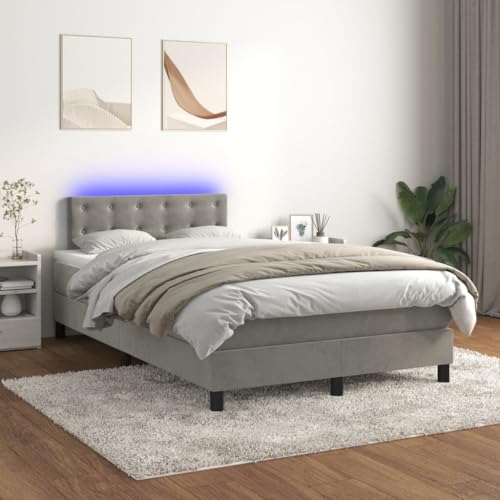vidaXL Boxspringbett mit Matratze LED Bett Bettgestell Doppelbett Polsterbett Hotelbett Bettrahmen Lattenrost Schlafzimmerbett Hellgrau 120x200cm Samt vidaXL Boxspringbett mit Matratze LED Bett Bettgestell Doppelbett Polsterbett Hotelbett Bettrahmen Lattenrost Schlafzimmerbett Hellgrau 120x200cm Samt von vidaXL