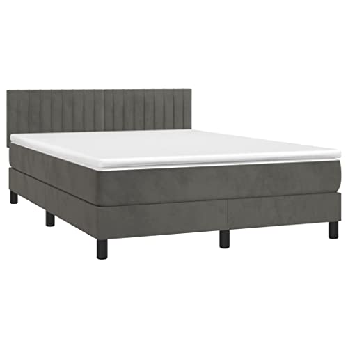 vidaXL Boxspringbett mit Matratze LED Bett Polsterbett Doppelbett Bettgestell Lattenrost Bettrahmen Hotelbett Schlafzimmerbett Dunkelgrau 140x200cm Samt von vidaXL