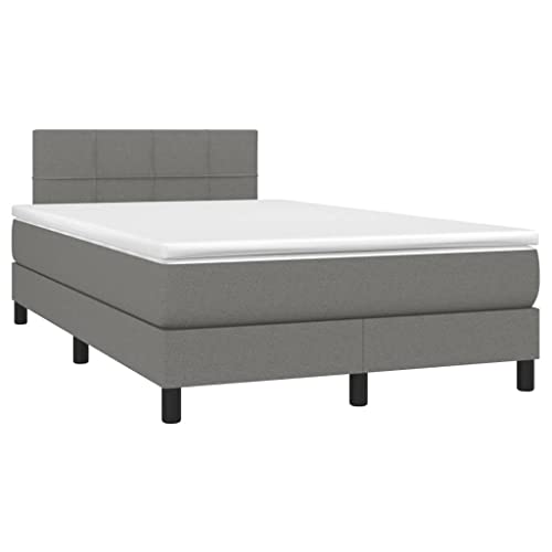 vidaXL Boxspringbett mit Matratze LED Bettgestell Doppelbett Bett Polsterbett Hotelbett Lattenrost Bettrahmen Schlafzimmerbett Dunkelgrau 120x200cm Stoff von vidaXL