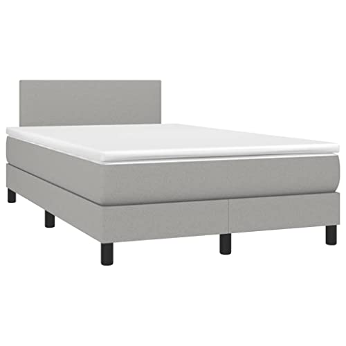 vidaXL Boxspringbett mit Matratze LED Bettgestell Doppelbett Polsterbett Bett Hotelbett Lattenrost Bettrahmen Schlafzimmerbett Hellgrau 120x200cm Stoff von vidaXL
