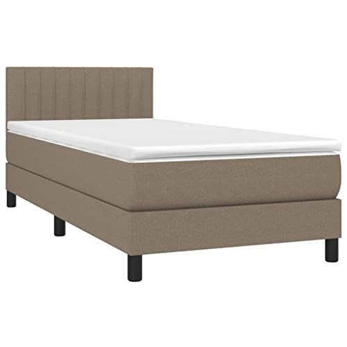 vidaXL Boxspringbett mit Matratze LED Bettgestell Einzelbett Polsterbett Bett Bettrahmen Lattenrost Hotelbett Schlafzimmerbett Taupe 100x200cm Stoff von vidaXL