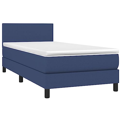 vidaXL Boxspringbett mit Matratze LED Bettgestell Einzelbett Polsterbett Bett Hotelbett Bettrahmen Lattenrost Schlafzimmerbett Blau 90x200cm Stoff von vidaXL