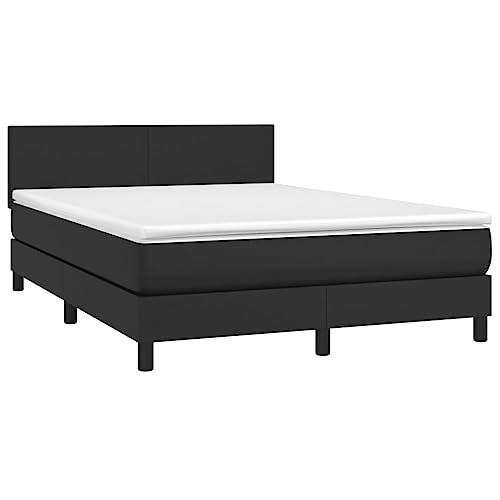 vidaXL Boxspringbett mit Matratze LED Kunstlederbett Doppelbett Polsterbett Bett Bettgestell Bettrahmen Lattenrost Schlafzimmerbett Hotelbett Schwarz 140x200cm von vidaXL