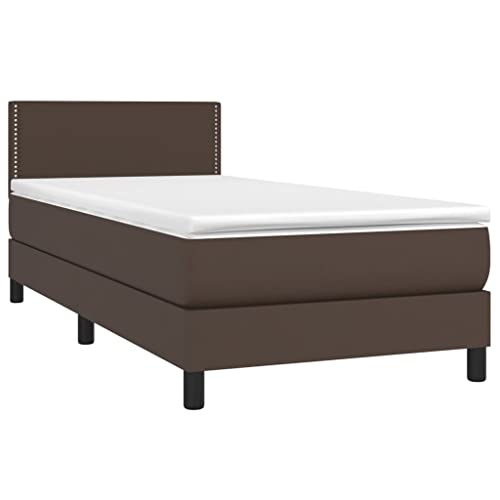 vidaXL Boxspringbett mit Matratze LED Kunstlederbett Einzelbett Polsterbett Bett Bettgestell Bettrahmen Lattenrost Schlafzimmerbett Hotelbett Braun 90x200cm von vidaXL