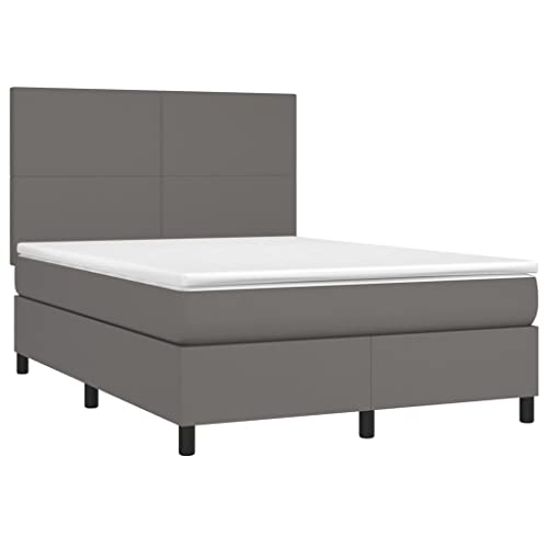 vidaXL Boxspringbett mit Matratze LED Kunstlederbett Polsterbett Doppelbett Bett Schlafzimmerbett Bettgestell Bettrahmen Lattenrost Hotelbett Grau 140x200cm von vidaXL