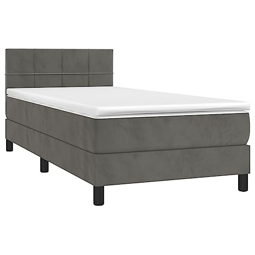 vidaXL Boxspringbett mit Matratze LED Polsterbett Bett Einzelbett Bettrahmen Bettgestell Lattenrost Schlafzimmerbett Hotelbett Dunkelgrau 100x200cm Samt von vidaXL