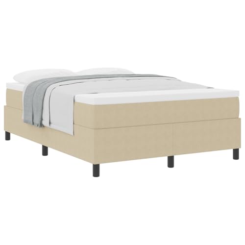 vidaXL Boxspringbett mit Matratze Lichtgrün Grau 140X200 cm Cord-Stoff Verstellbares Kopfteil Langlebiges Design Bequeme Schlaflösung für Schlafzimmer Memory Foam Beige Moderner Rahmen Einzel Indoor von vidaXL