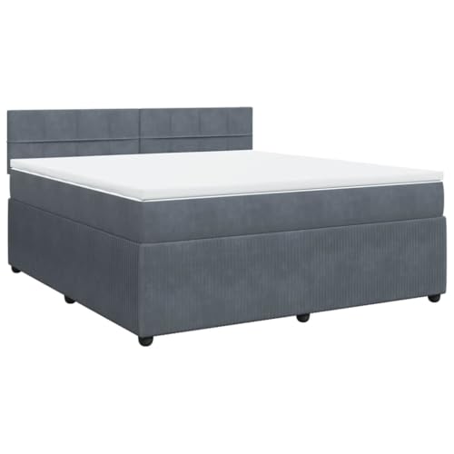 vidaXL Boxspringbett, Doppelbett mit Matratze Matratzenauflage, Bettgestell mit Lattenrost Kopfteil, Polsterbett Bett für Schlafzimmer, Dunkelgrau 180x200cm Samt von vidaXL