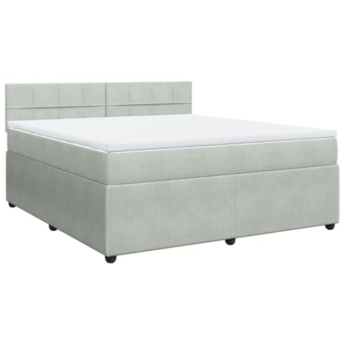 vidaXL Boxspringbett, Doppelbett mit Matratze Matratzenauflage, Bettgestell mit Lattenrost Kopfteil, Polsterbett Bett für Schlafzimmer, Hellgrau 180x200cm Samt von vidaXL