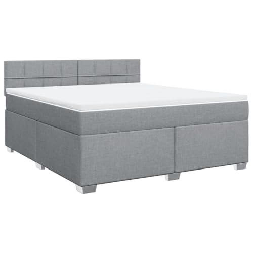vidaXL Boxspringbett, Polsterbett Bett mit Matratze Matratzenauflage, Bettgestell mit Kopfteil Lattenrost, Doppelbett für Schlafzimmer, Hellgrau 180x200cm Stoff von vidaXL