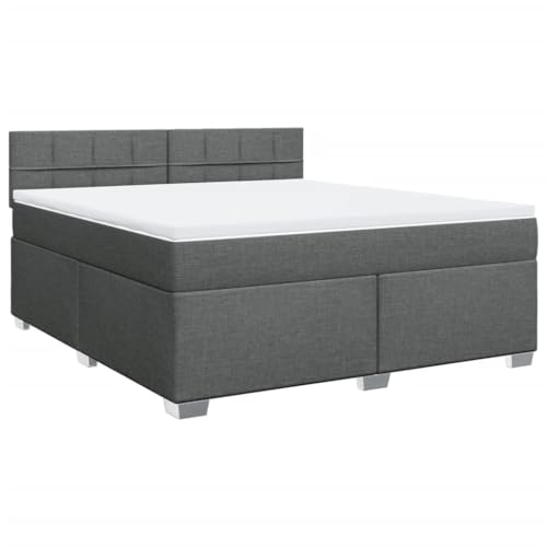 vidaXL Boxspringbett, Doppelbett mit LED Matratze Matratzenauflage, Bettgestell mit Lattenrost Kopfteil, Polsterbett Bett für Schlafzimmer, Dunkelgrau 180x200cm Stoff von vidaXL