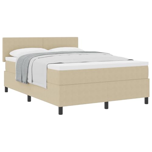 vidaXL Boxspringbett mit Matratze Beige Größe 140x190 cm Cord-Stoff Holzrahmen Moderne Schlaflösung Kompaktes Design Ideal für Schlafzimmer Dekor Bequemes Schlafen Stylisch Innen von vidaXL