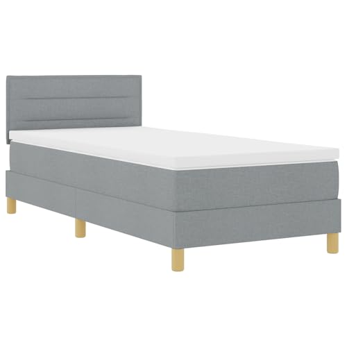 vidaXL Boxspringbett mit Matratze hellgrau Polsterung 90X200 cm Minimalistisches Design Stoff für Erwachsene mit beigen Holzbeinen einfache Montage und Komfort Schlafzimmermöbel Topper Einzel von vidaXL