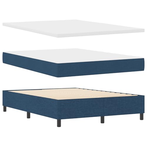 vidaXL Boxspringbett mit Matratze & Bank Blau 140X190 cm Stoff Schickes Design Bequeme Unterstützung Einfache Montage für Schlafzimmermöbel Großes Doppelbett mit Topper von vidaXL