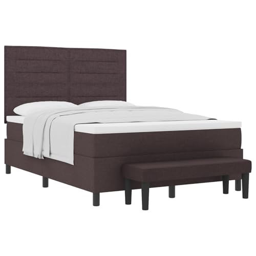 vidaXL Boxspringbett mit Matratze & Bank Dunkelbraun 140X200 cm Stoff Elegantes Design Bequeme Unterstützung Einfache Montage Perfekt für Schlafzimmermöbel Topper Schaum Taschenfederkern von vidaXL