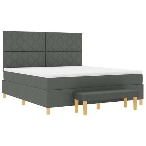 vidaXL Modernes Geometric Bench Ottoman mit abnehmbarem Kopfteil und viel Stauraum für das Hauptschlafzimmer Dunkelgrau Stoff Holz Design Größe 180 x 200 cm Bettgestell Möbel Polsterbett von vidaXL