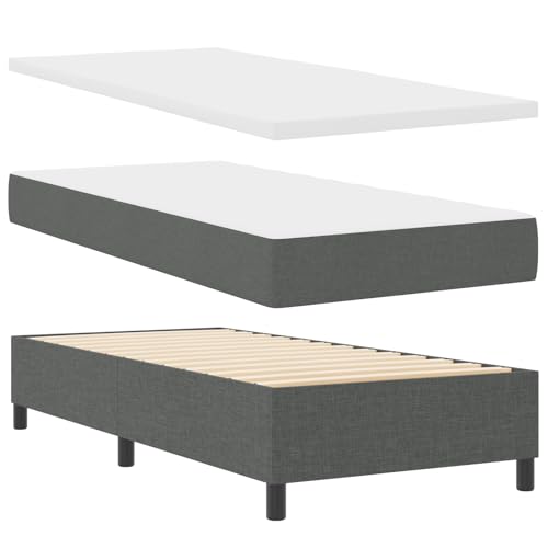 vidaXL Boxspringbett mit Matratze & Bank Dunkelgrau 80X200 cm Stylish, Komfortabel, Einfach zu montieren Zeitgenössische Schlafzimmermöbel von vidaXL