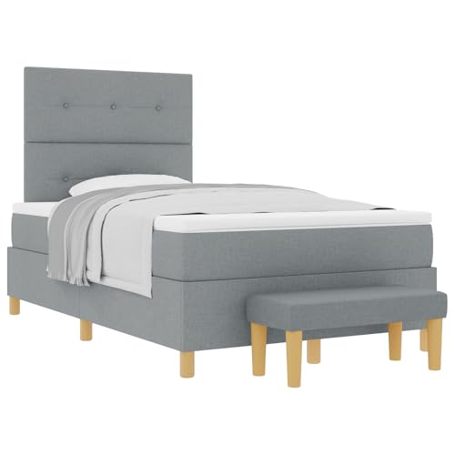 vidaXL Boxspringbett mit Matratze & Bank Hellgrau 120X190 cm Stoff – Polsterunterstützendes Design, ideal für Schlafzimmermöbel, Doppel-Reißverschluss-Abdeckungsschutz von vidaXL