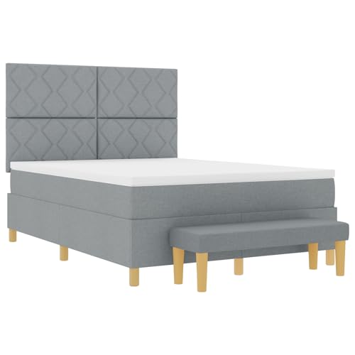 vidaXL Boxspringbett mit Matratze & Bank Hellgrau 140x200 cm Stoff von vidaXL
