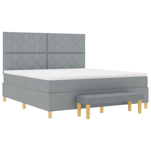 vidaXL Boxspringbett mit Matratze & Bank Hellgrau 180x200 cm Stoff von vidaXL