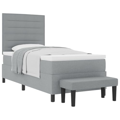 vidaXL Boxspringbett mit Matratze & Bank Hellgrau 90x200 cm Stoff Stylish Design Bequeme Unterstützung Einfache Montage Perfekt für Schlafzimmer Modern Und Möbel Qualität von vidaXL