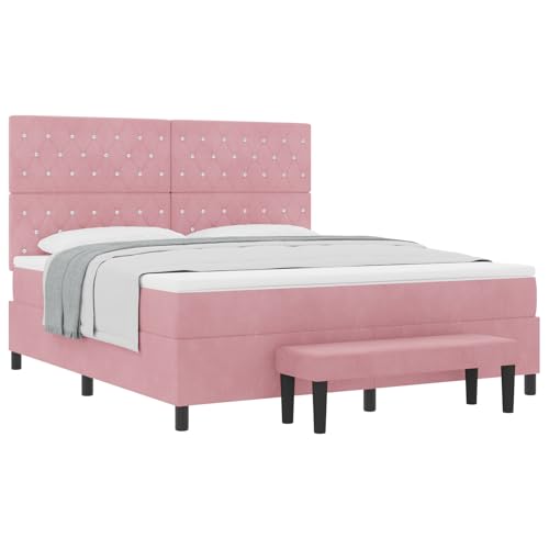 vidaXL Boxspringbett mit Matratze & Bank Rosa 180x200 cm Samt von vidaXL